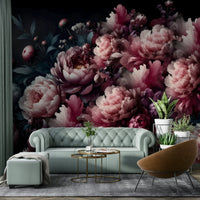 The colors are a blend of soft, blush pinks and rich, deep burgundy.
