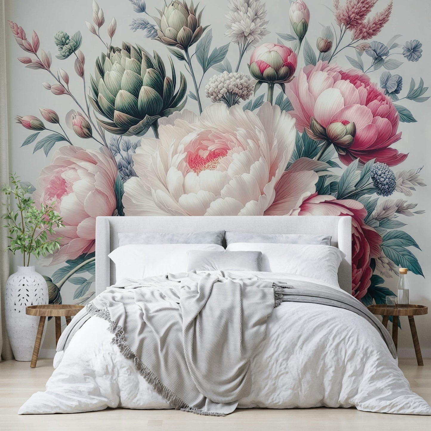 A classic peony bloom wallpaper for walls with subtle color.

