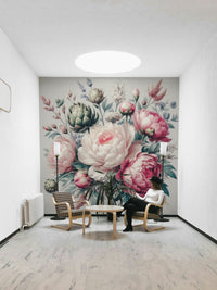 An elegant peony blossom wall mural for classic decor.

