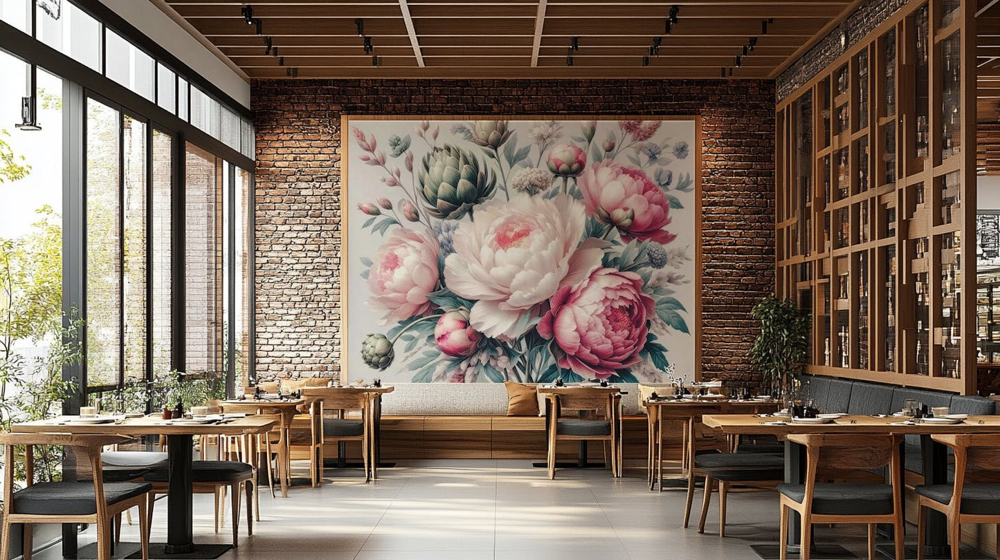 A dramatic spring bloom wallpaper mural that defines a space.

