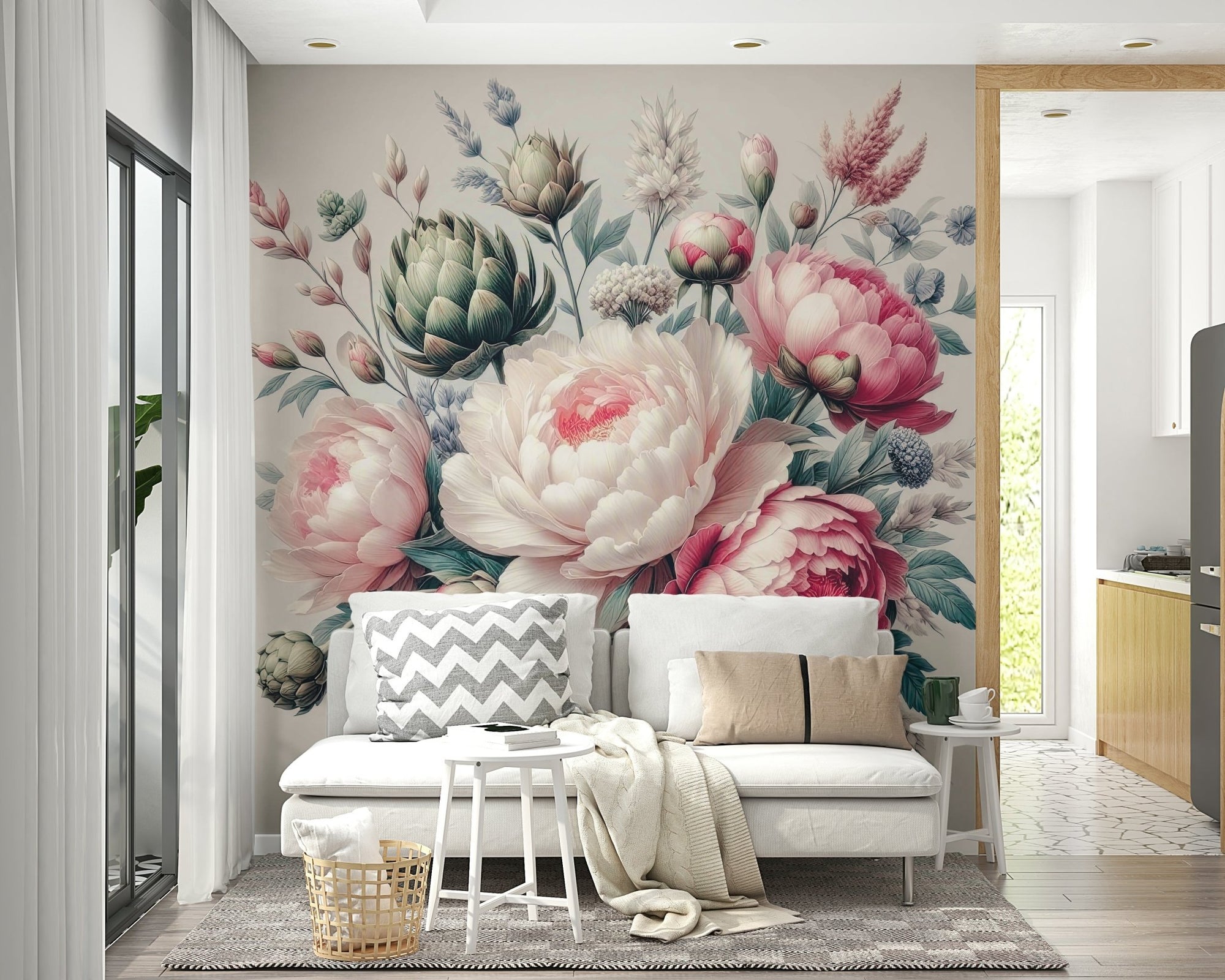 A beautiful vintage floral wallpaper mural with spring blooms., GD4582