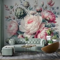 A tasteful vintage flower wall mural for a bedroom.

