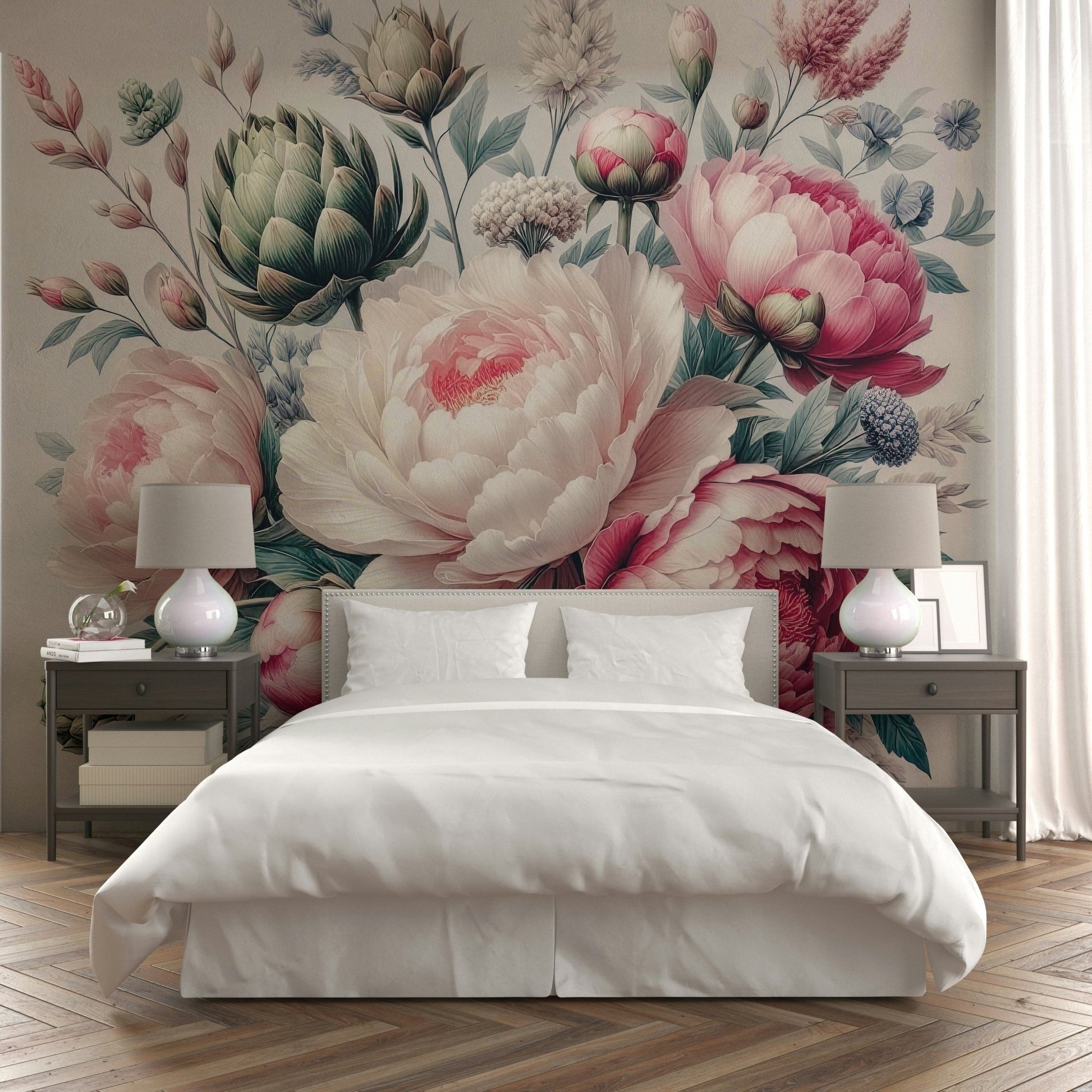 A sophisticated vintage floral wallpaper mural for a feature wall.


