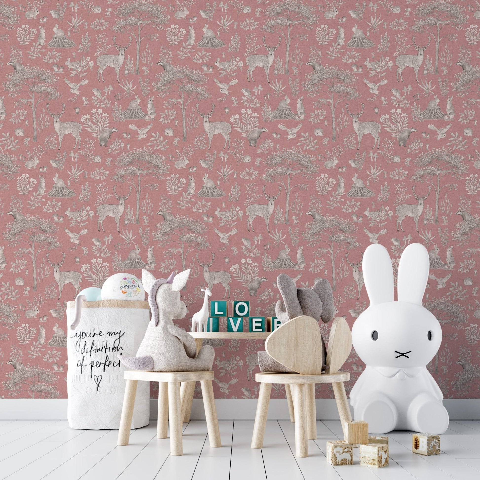 Vintage pink wildlife wallpaper design
