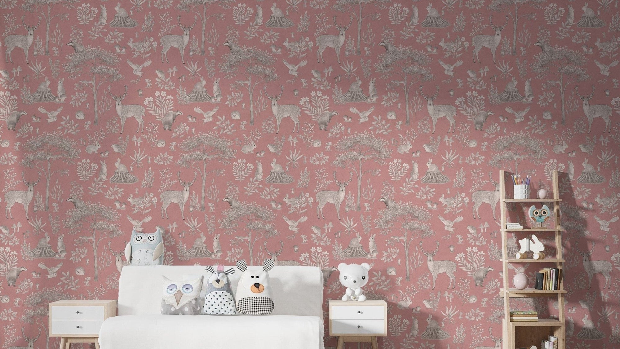 Elegant woodland wallpaper in pink KB92
