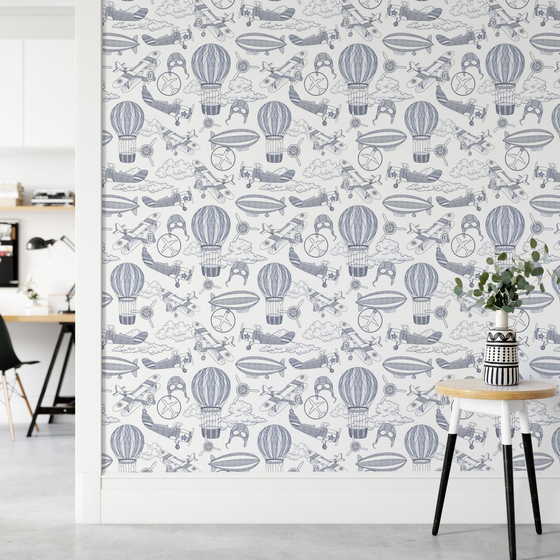 Kids wallpaper with vintage airplanes

