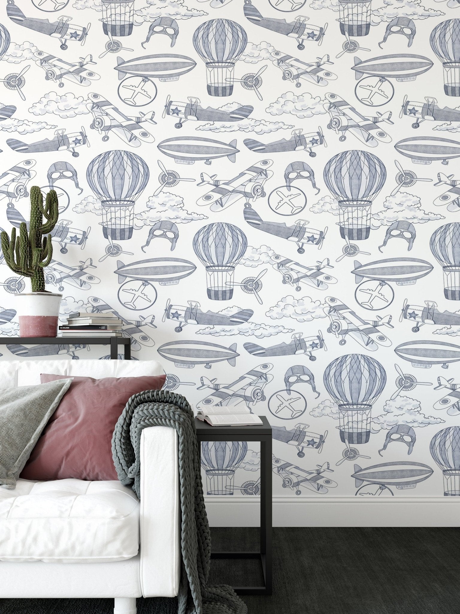 Balloon and biplane themed wall art

