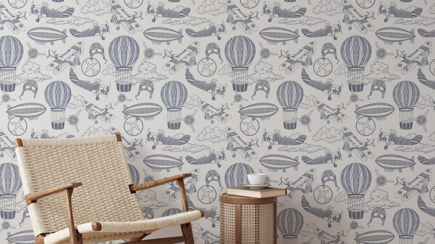 Hand-drawn planes and clouds design

