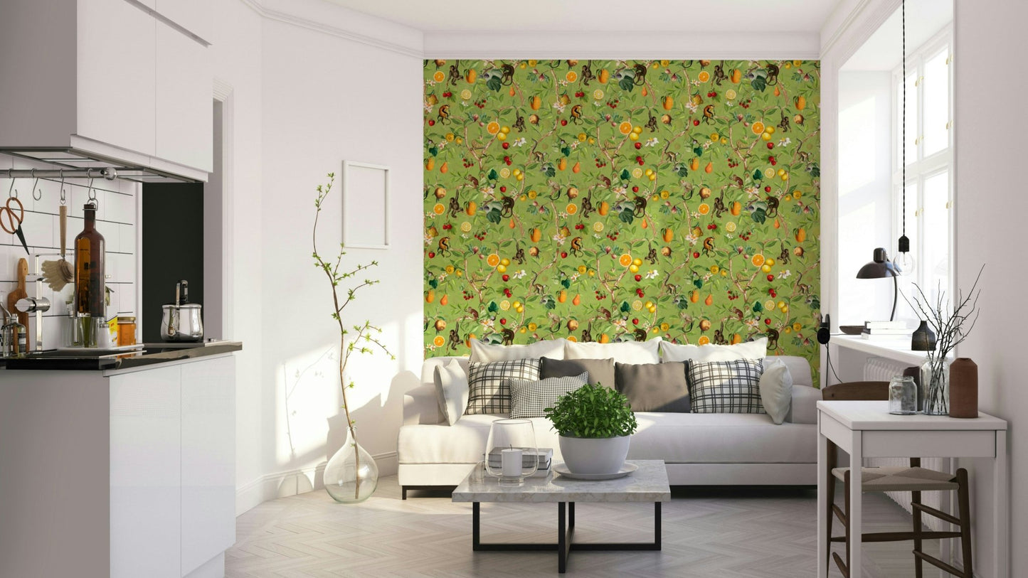 Vintage primate paradise with vibrant foliage wallpaper

