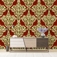 Classic vintage cardinal wallpaper for a warm, inviting look. RNM16
