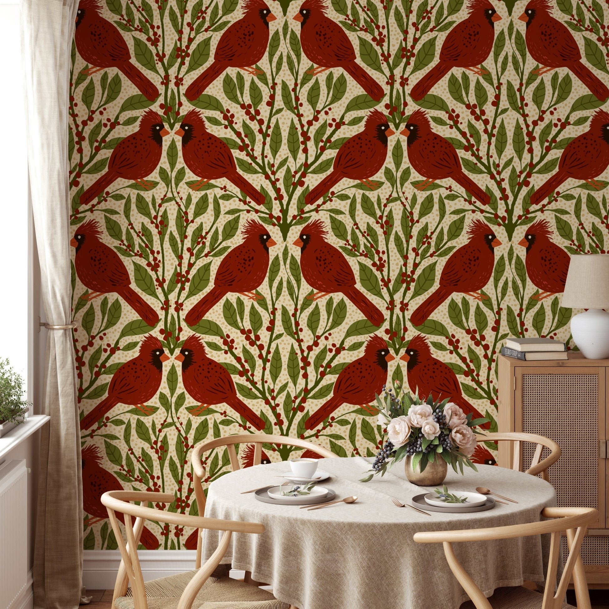 Charming vintage cardinal design wallpaper for a cozy ambiance. RNM16
