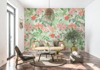 Classic botanical rose print on the Vintage Redouté Rose Garden Wall Mural.