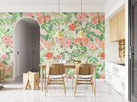 Bedroom wall accent using Vintage Redouté Rose Garden Wall Mural.