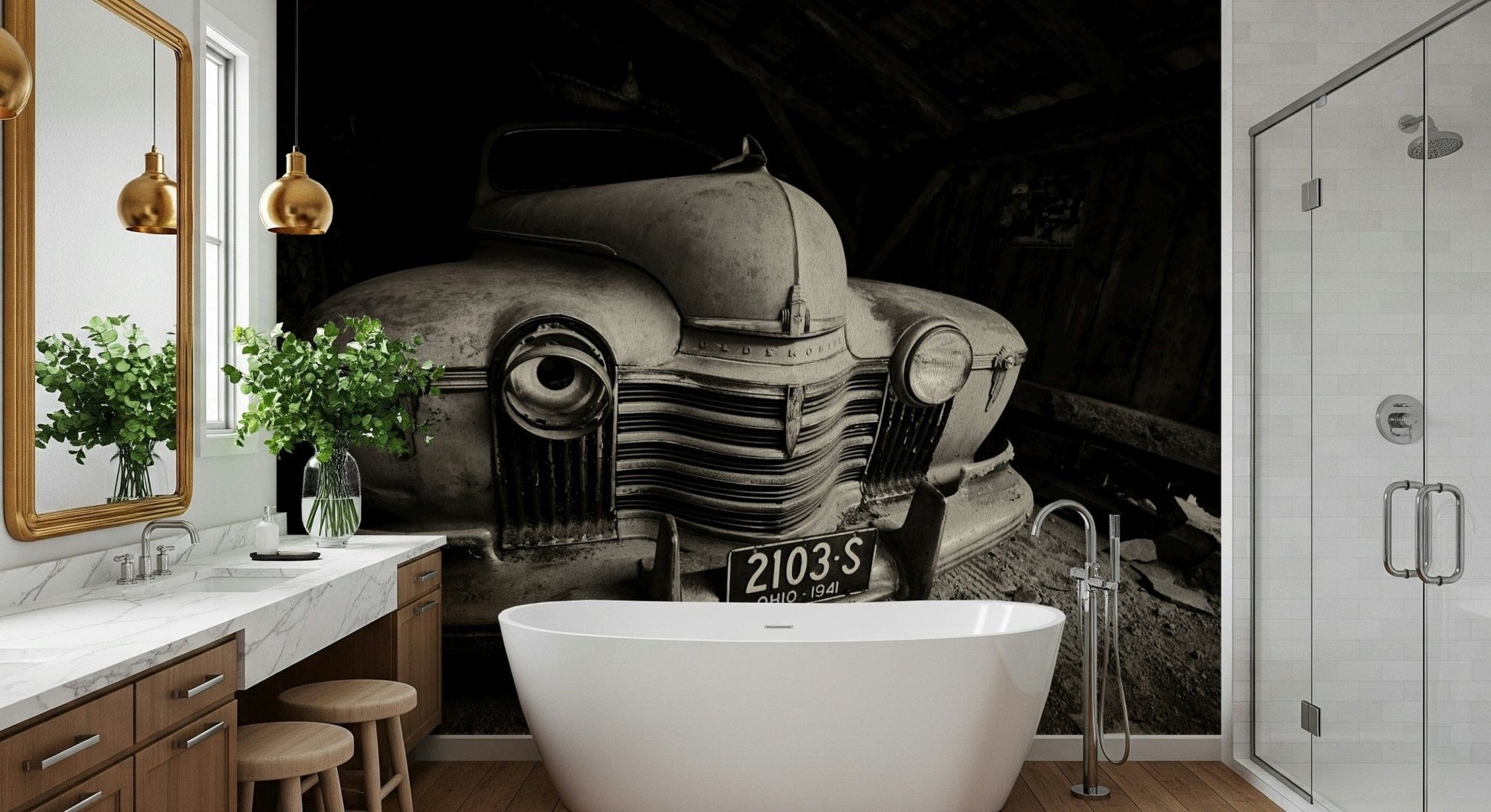 A graceful subtle pattern wall mural in cool, tranquil tones.