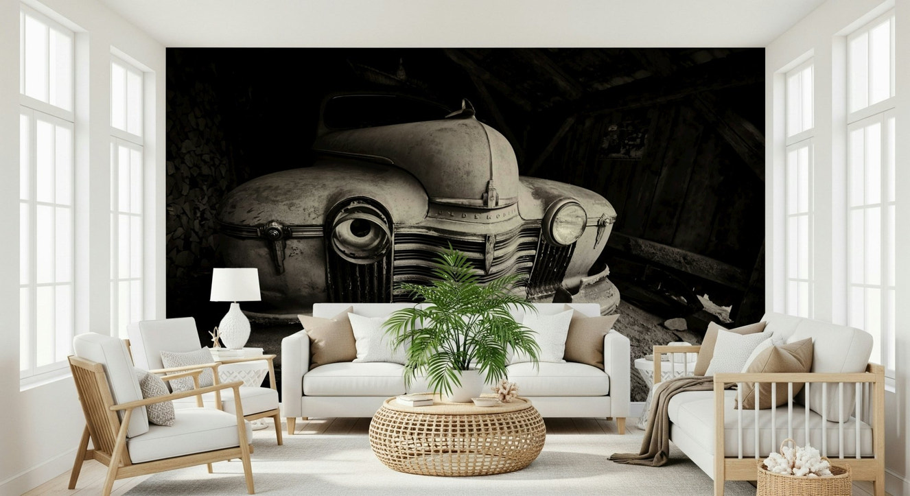A beautiful vintage 1941 Oldsmobile wallpaper mural for a retro theme.