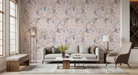 Relaxed sitting room with Vintage Rococo Chinoiserie pink Wallpaper, GD8643