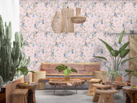 Botanical Dining space with Vintage Rococo Chinoiserie pink Wallpaper, GD8643