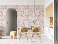 Airy dining area featuring Vintage Rococo Chinoiserie pink Wallpaper, GD8643