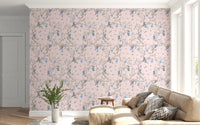 Cozy Living featuring Vintage Rococo Chinoiserie pink Wallpaper behind the bed, GD8643