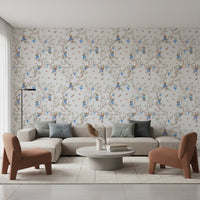 Soft living room with Vintage Rococo Chinoiserie White Wallpaper