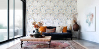 Moody lounge with Vintage Rococo Chinoiserie White Wallpaper