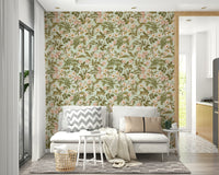 Vintage-inspired rose pattern wallpaper for elegant spaces., GD1340