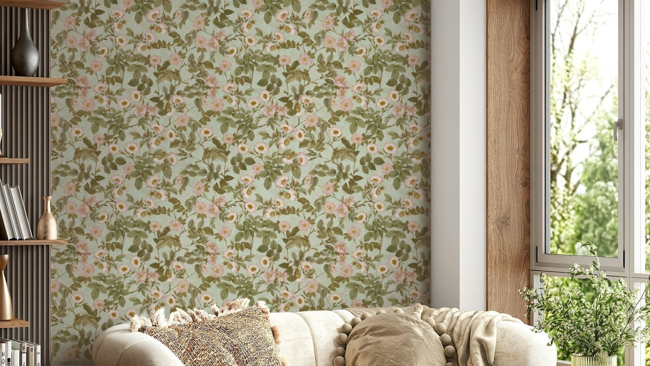 Vintage Rose Garden 1 Wallpaper with soft floral design.

