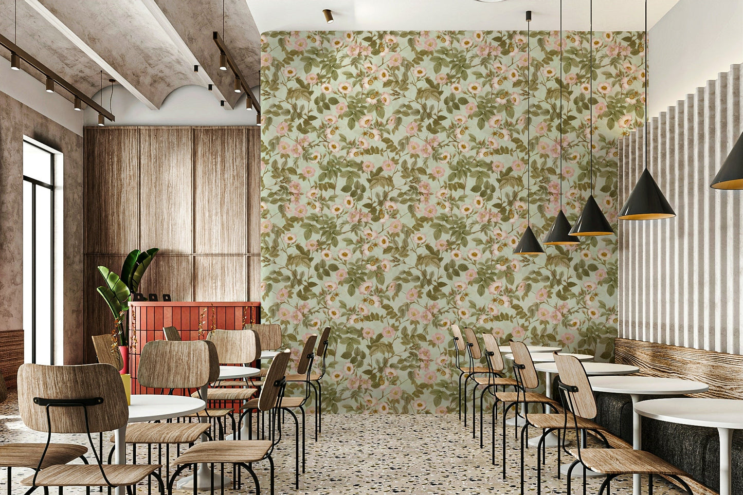 Soft floral wallpaper with vintage rose garden theme., GD1340