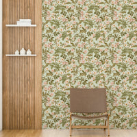 Soft pastel pink roses on vintage wallpaper backdrop., GD1340