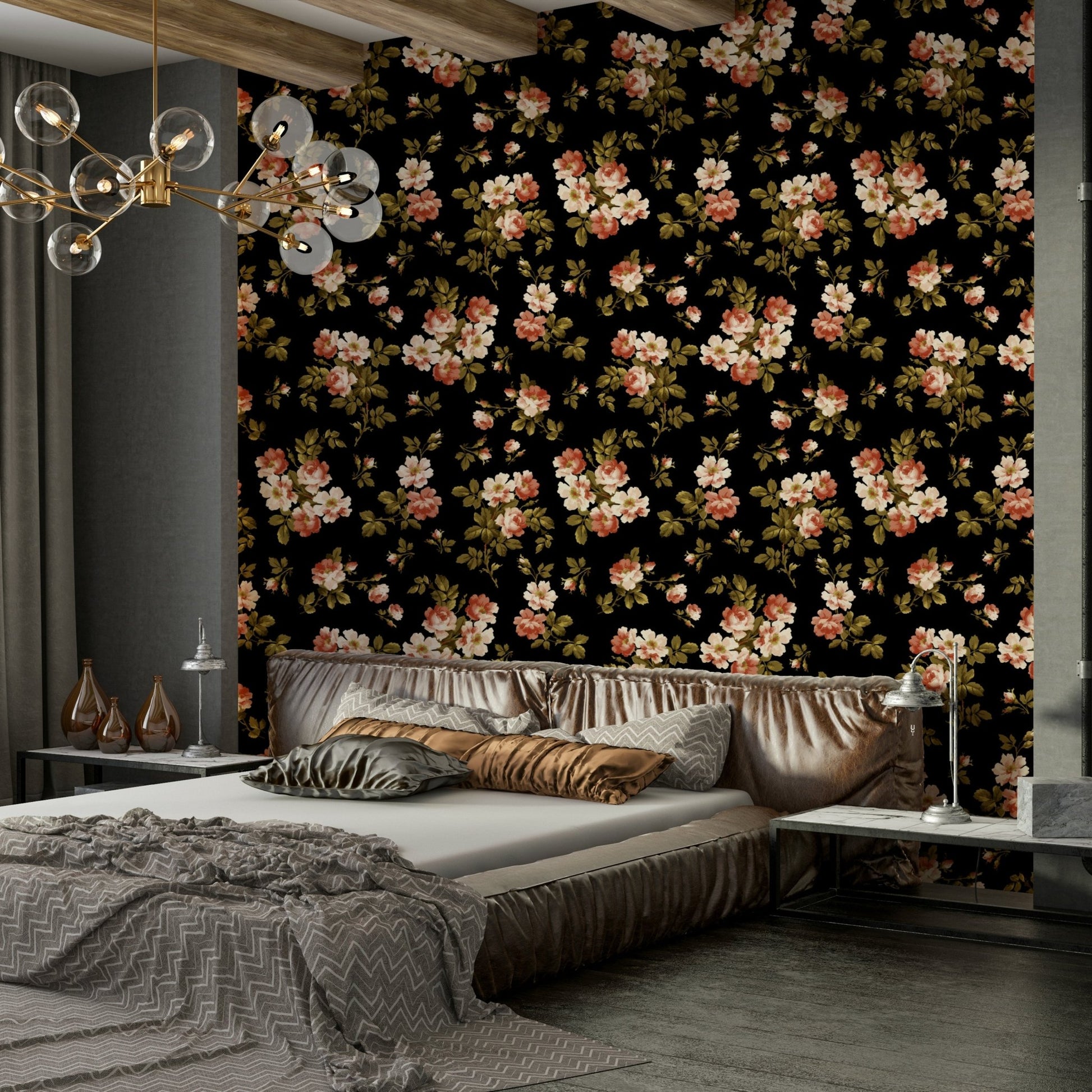 Soft vintage rose wallpaper in delicate pink and cream tones, GD1343