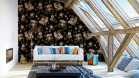 Vintage rose garden wallpaper with soft pink blooms, GD1343