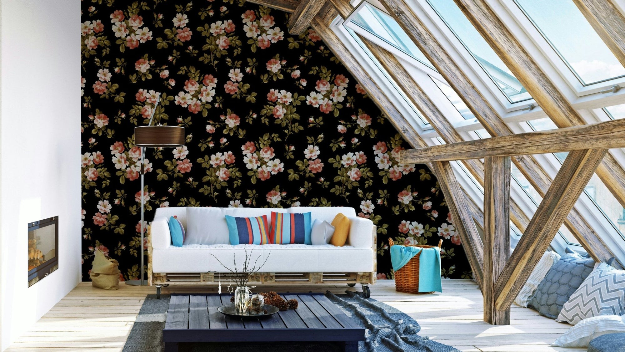 Vintage rose garden wallpaper with soft pink blooms, GD1343