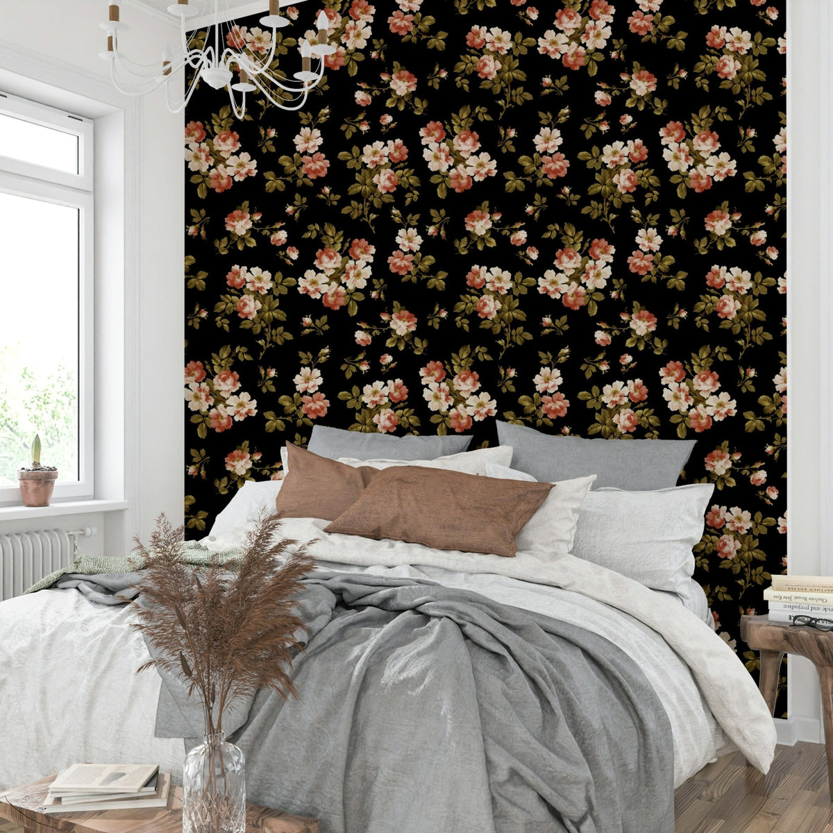 Beautiful floral wallpaper with vintage rose garden design, GD1343