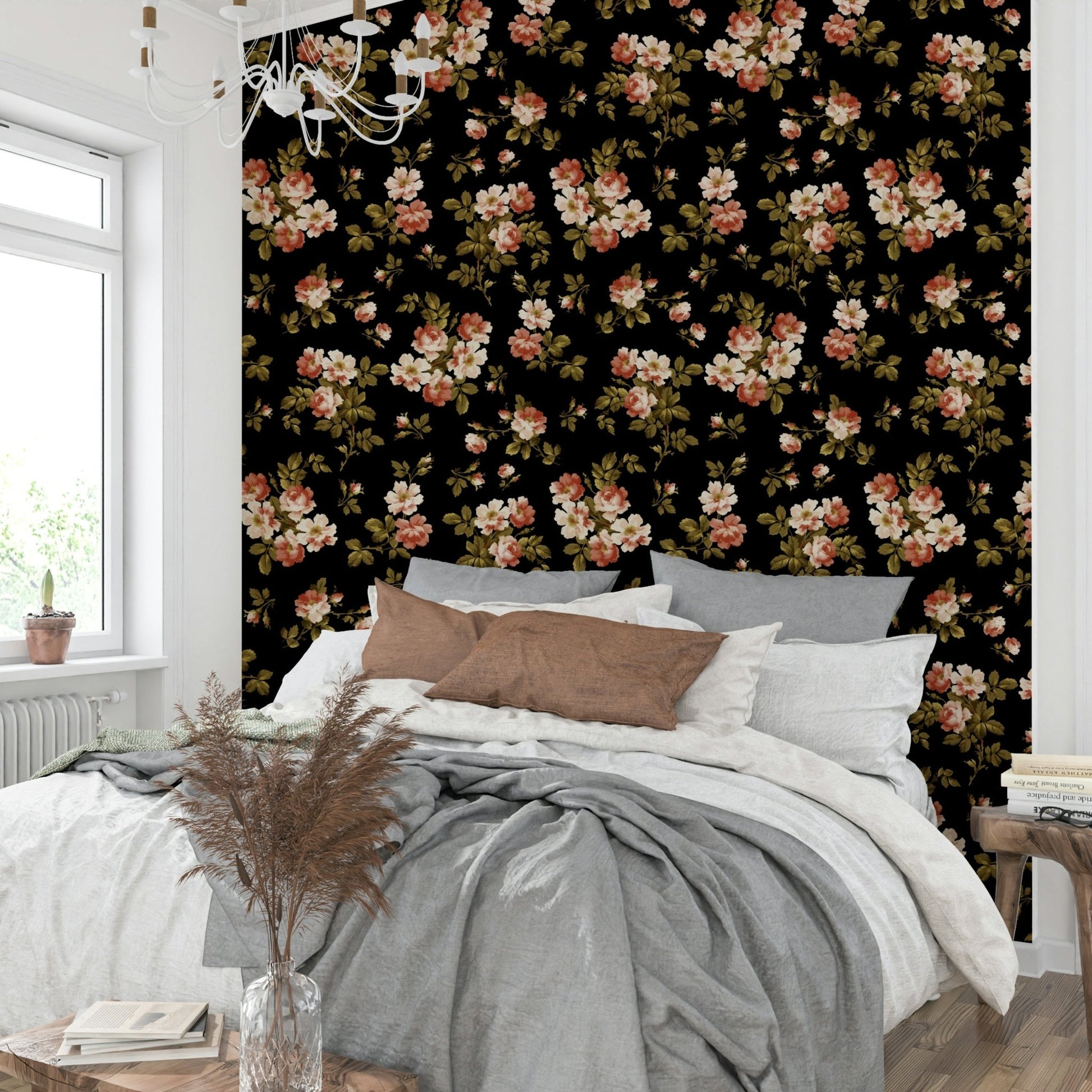 Beautiful floral wallpaper with vintage rose garden design, GD1343