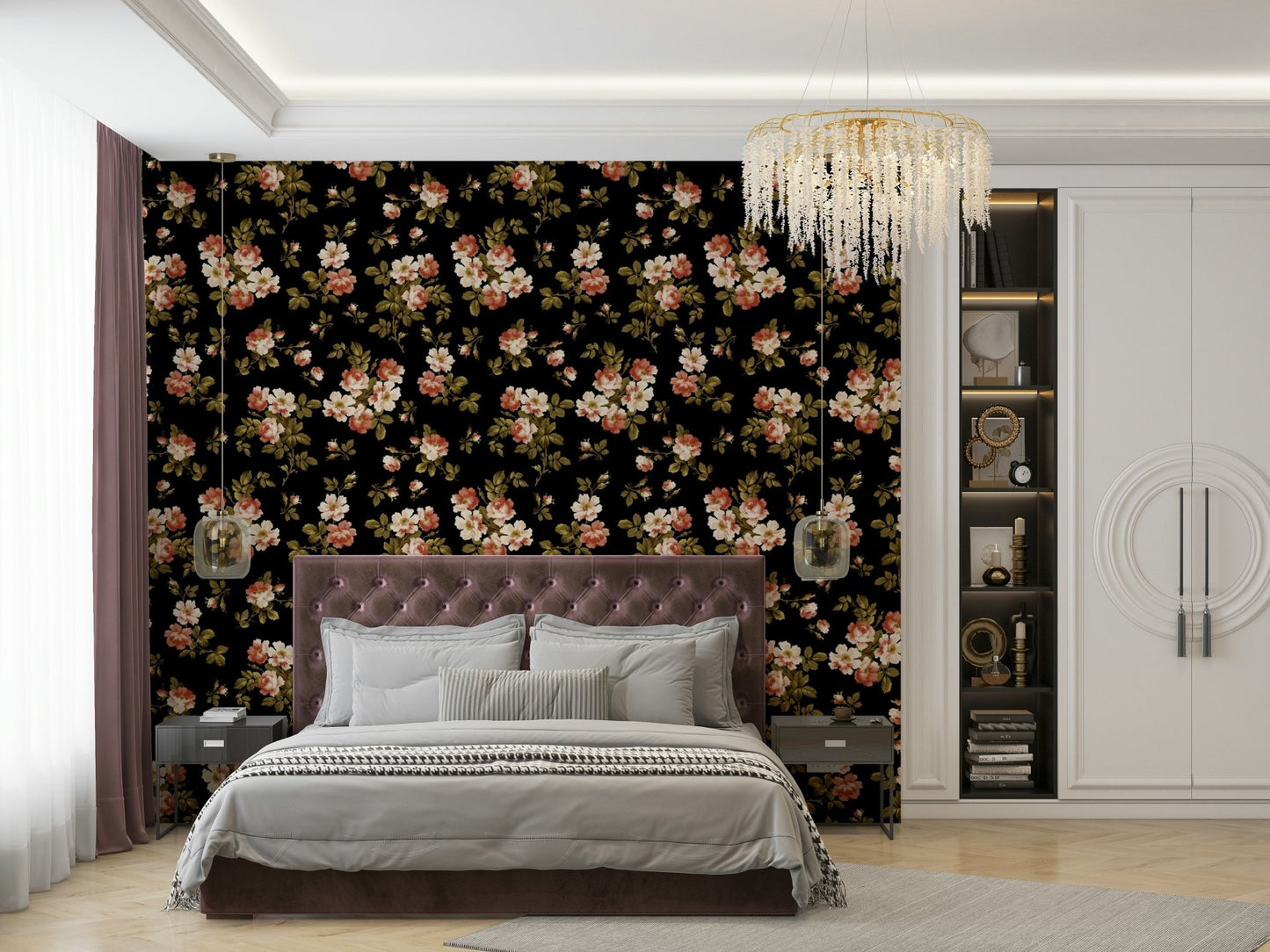 Vintage rose wallpaper with intricate floral details, GD1343