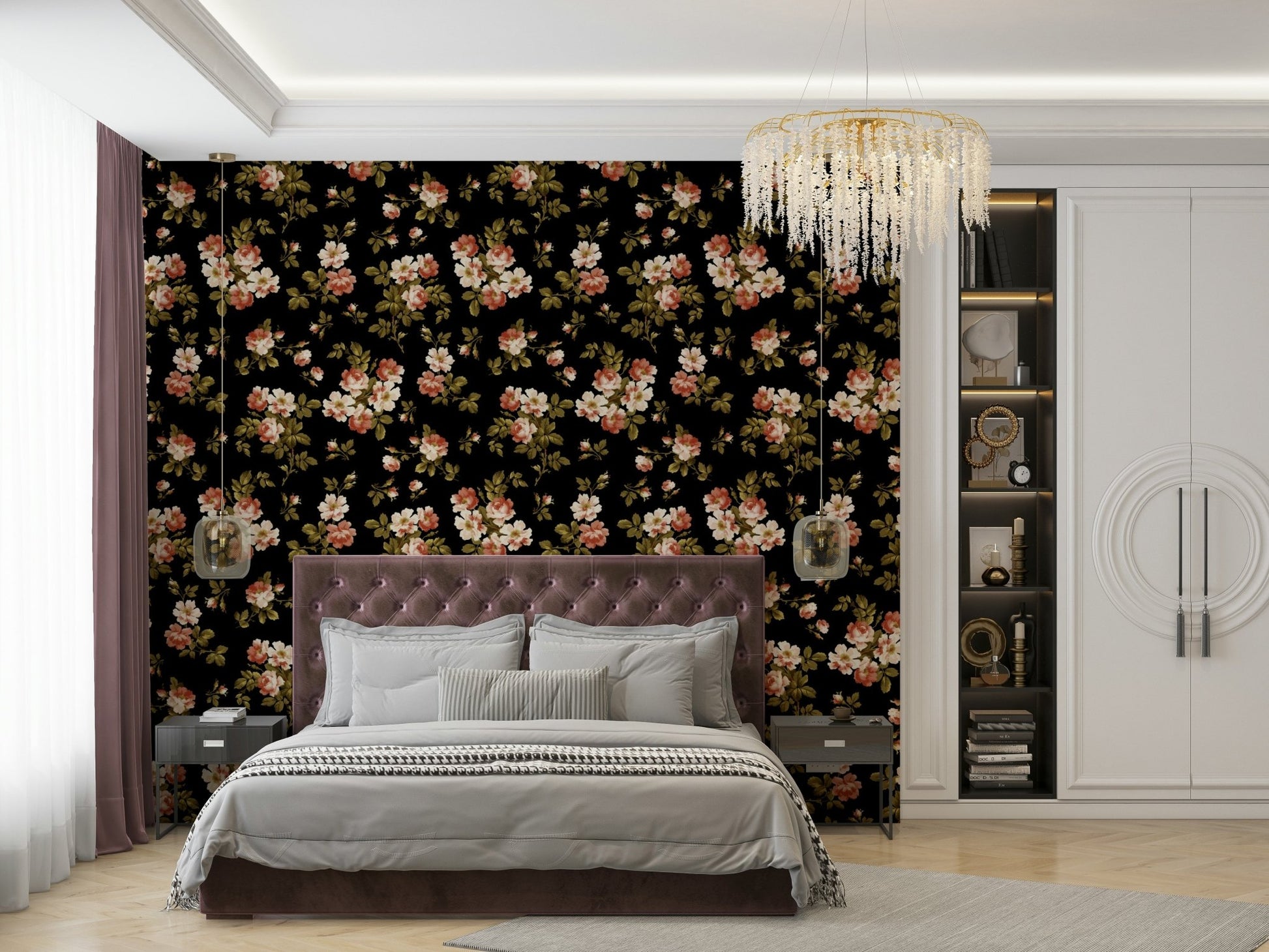 Vintage rose wallpaper with intricate floral details, GD1343