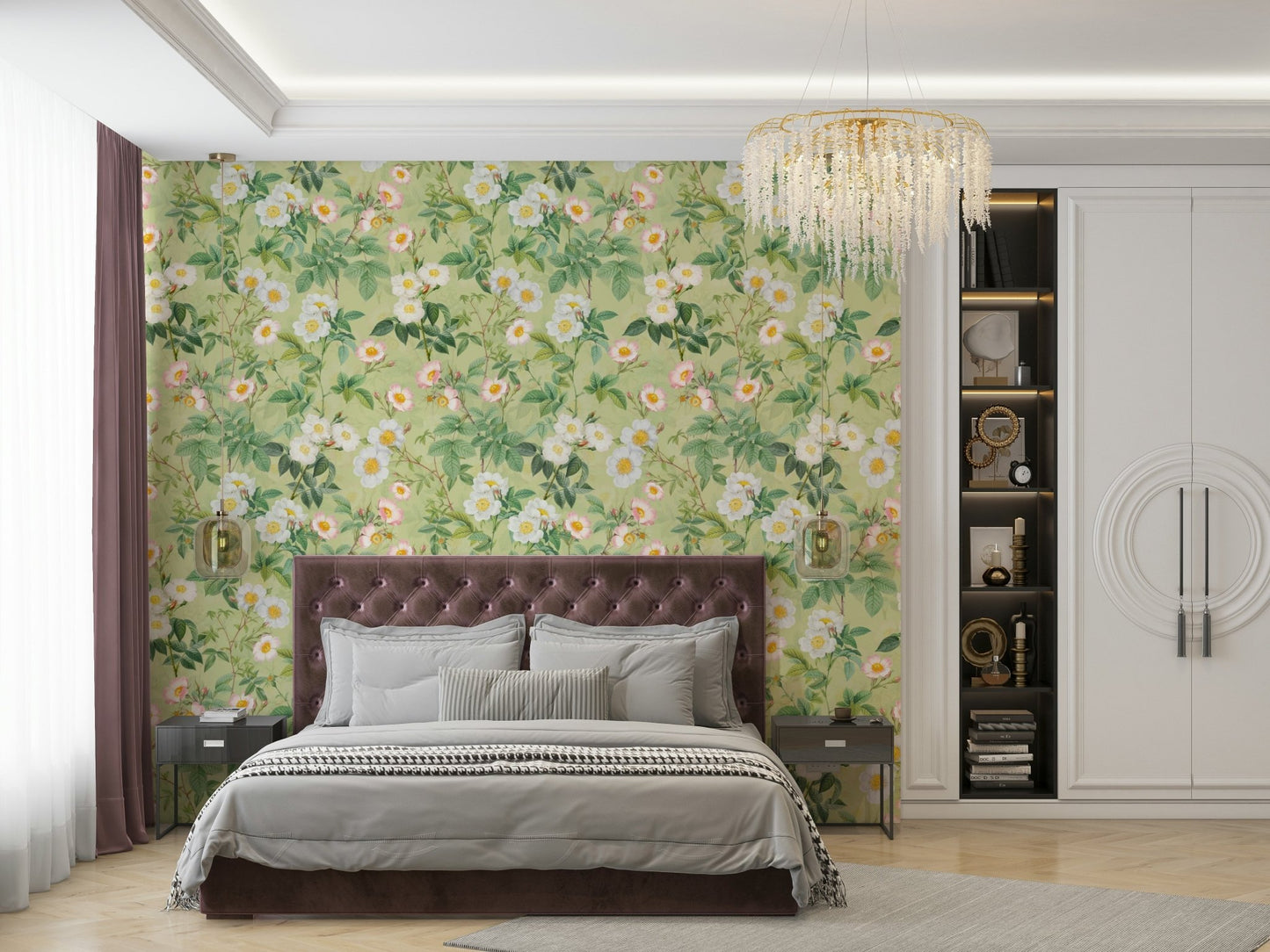 Floral vintage wallpaper with roses for walls., GD1354