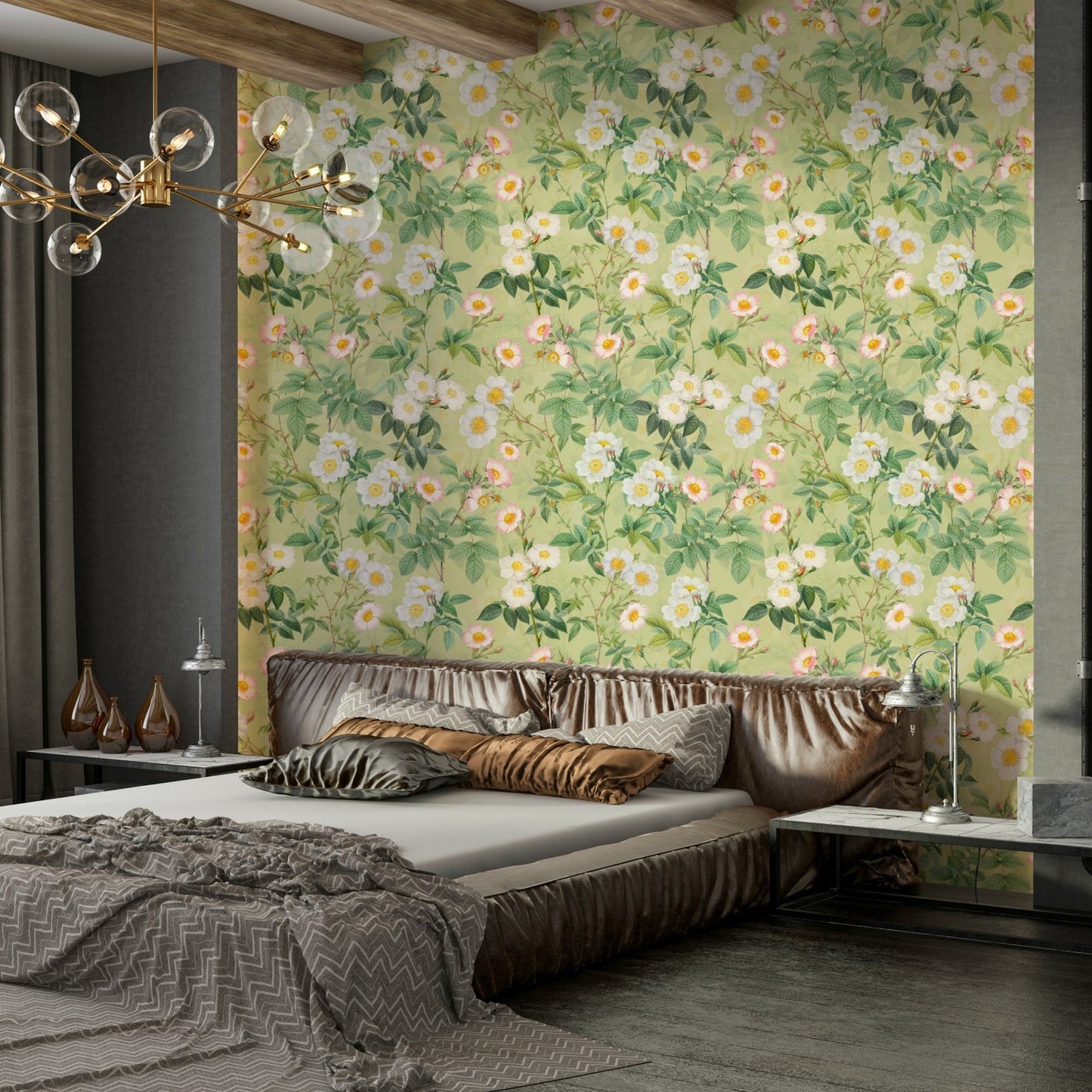 Vintage-style rose wallpaper for elegant home decor., GD1354