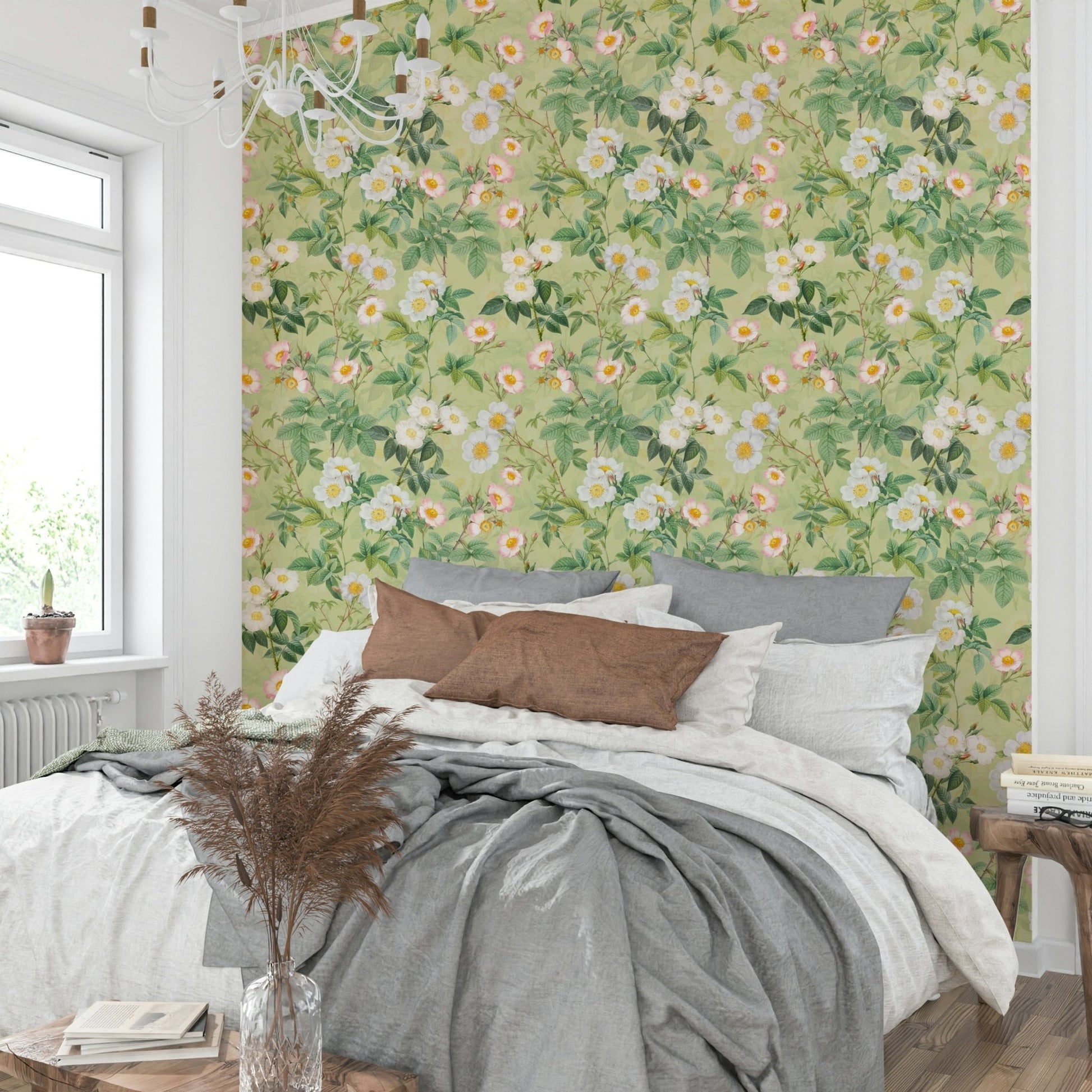 Soft vintage rose wallpaper for living spaces., GD1354