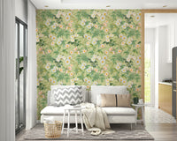 Floral wallpaper with pink roses in vintage style., GD1354