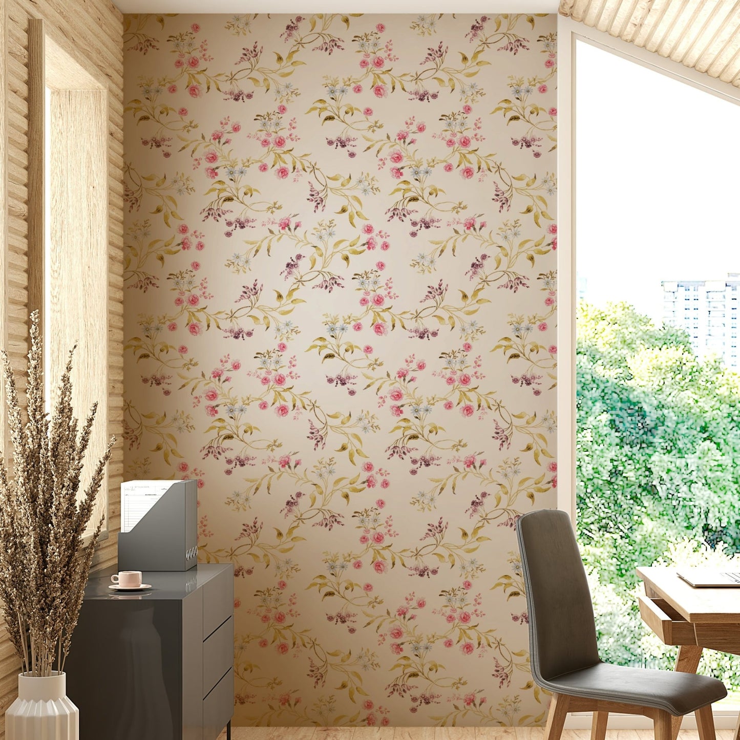 Romantic rose wallpaper design with a vintage feel.

