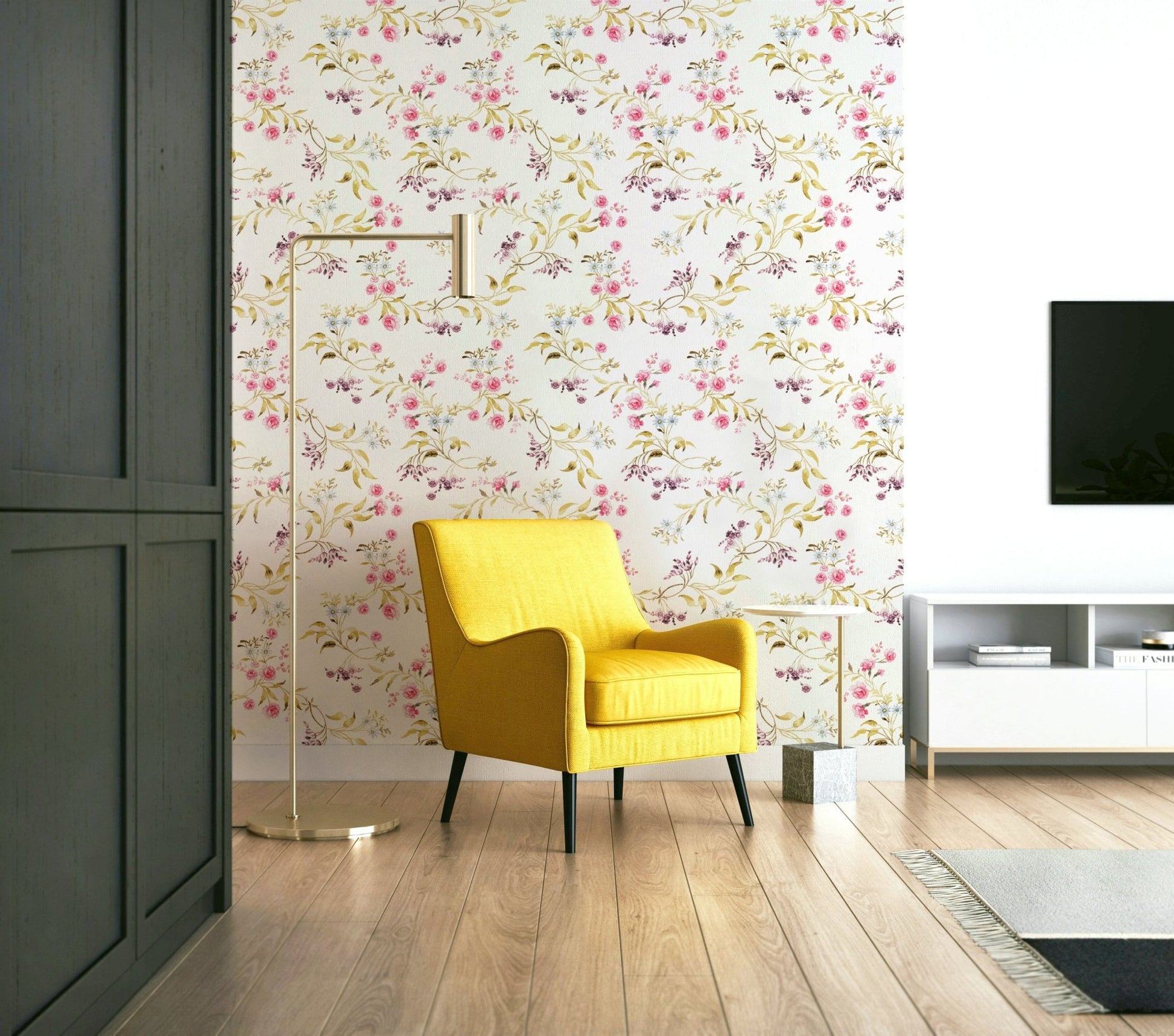 Light pastel roses wallpaper with vintage charm.

