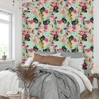 Vintage rose garden wallpaper with delicate pink flowers, GD1352