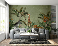 Bold safari mural for a vintage-inspired room

