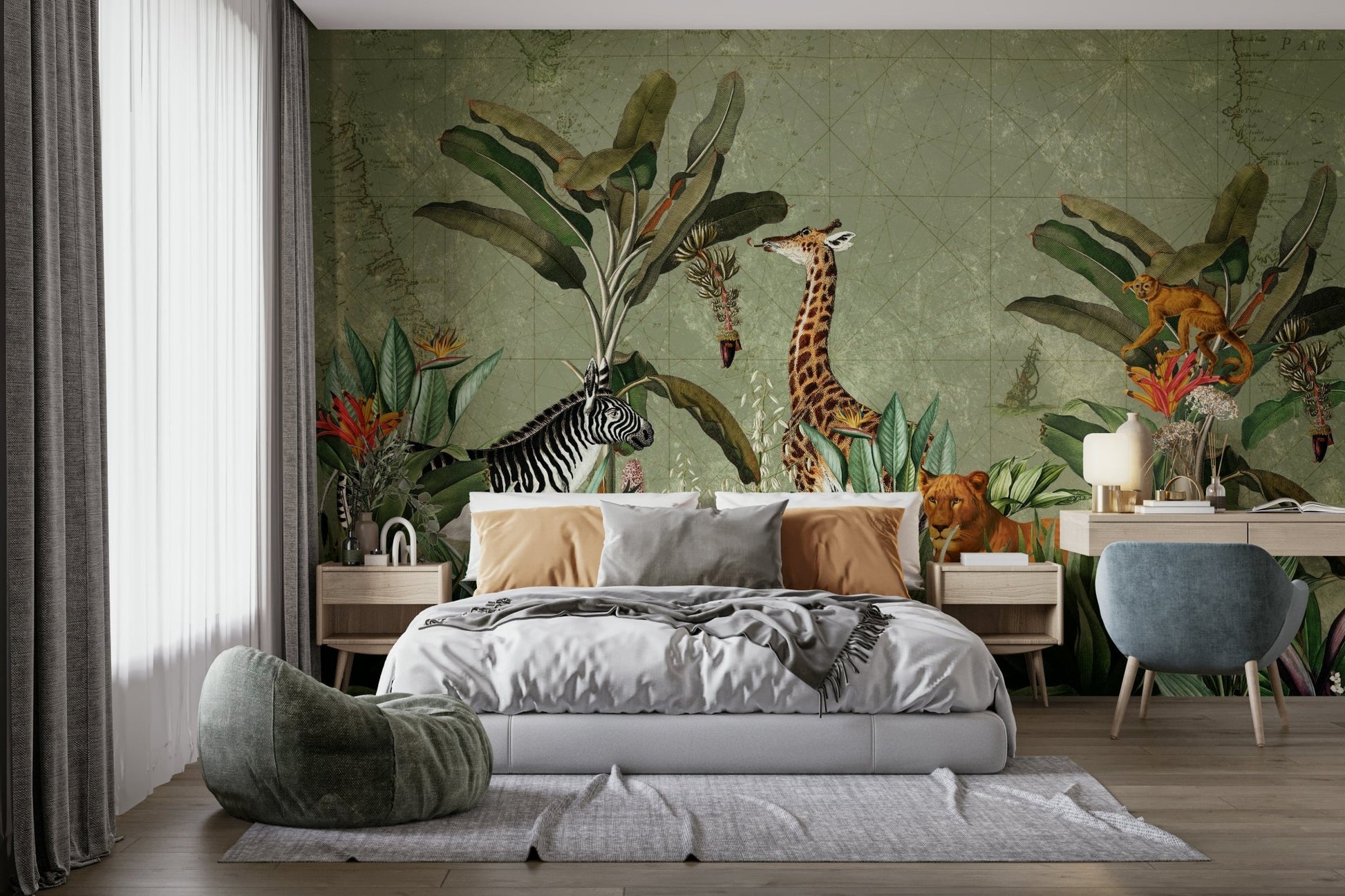Adventure-filled vintage safari mural for your wall

