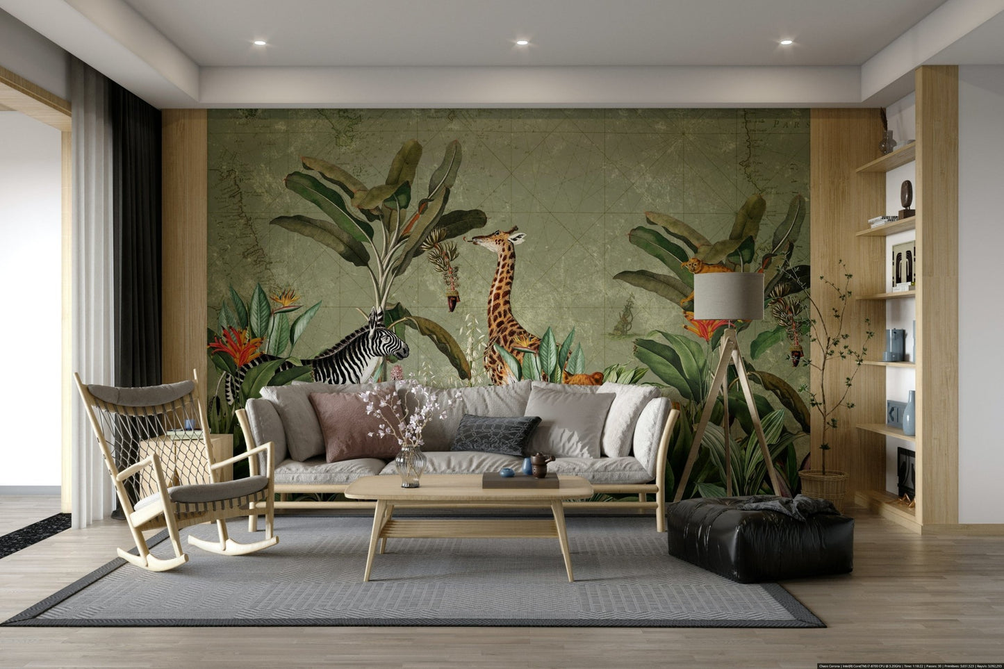 Vintage safari mural bringing nature indoors

