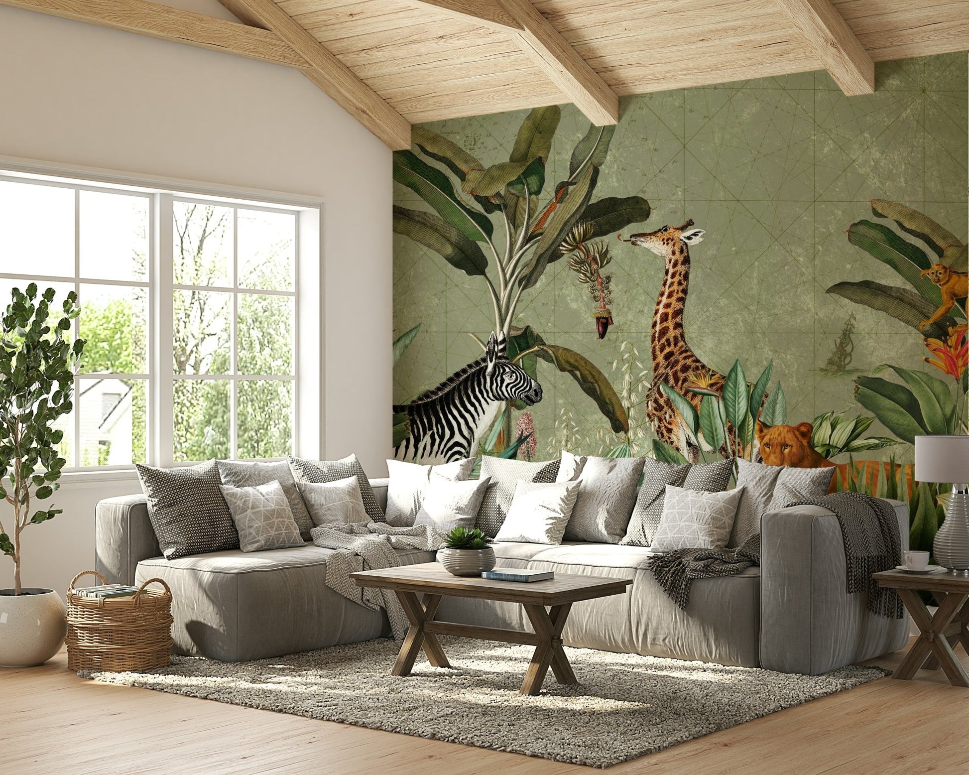 African safari mural with a retro, vintage look

