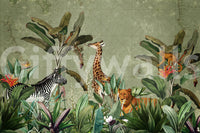 Wild safari expedition mural with vintage charm

