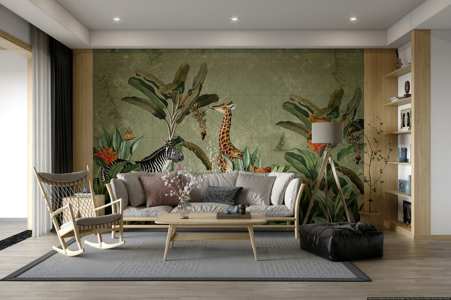 Vintage safari mural bringing nature indoors

