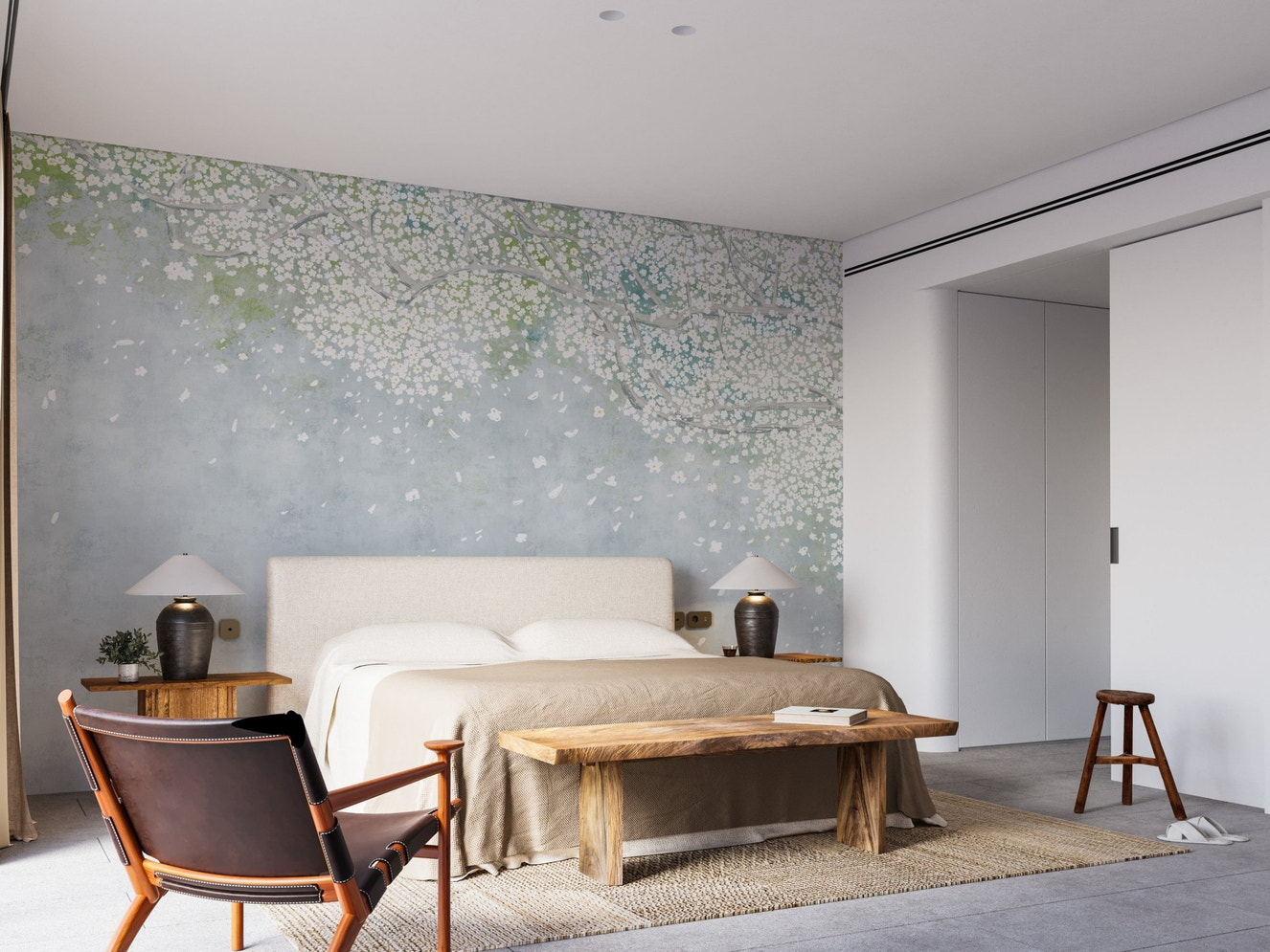 Vintage sakura mural for bedrooms